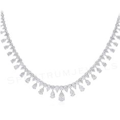 Natural H/SI Pear Round Diamond Collar Necklace 18k White Solid Gold 41.44 Ct.