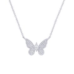 Feel fluttery and fabulous with this Pave Butterfly Diamond Necklace! Crafted with 1/4 carat total weight of round brilliant diamonds pave set in a trendy butterfly shape, this necklace is sure to take you from drab to fab! Its adjustable chain makes it suitable for any style, so take flight and don’t look back! Butterfly Shaped Diamond Necklace, Fine Jewelry Butterfly Necklace With Diamond Accents, Fine Jewelry Diamond Butterfly Necklace, Diamond Butterfly Necklace In Fine Jewelry Style, Fine Jewelry Butterfly Shaped Diamond Necklace, Elegant Butterfly Diamond Necklace With Diamond Accents, Elegant Butterfly Shaped Diamond Necklace With Accents, Elegant Diamond Necklace With Butterfly Accents, Diamond Butterfly Necklace With Diamond Accents