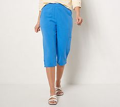 Give your skinny jeans a day off and slip into these soft, stylish capris. They pair perfectly with a blouse or sweater for a look that's both comfortable and polished. From Denim & Co.® Fashions. Summer Non-stretch Knee-length Capris, Blue Comfort Stretch Bottoms For Spring, Casual Pull-on Style Capris, Fall Solid Capris With Relaxed Fit, Trendy Comfortable Spring Bottoms, Relaxed Fit Cropped Leg Capris For Day Out, Relaxed Fit Cropped Capris For Day Out, Casual Cropped Leg Capris, Versatile Relaxed Fit Capris For Fall