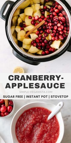 cranberry - apple sauce in an instant pot with the recipe title above it