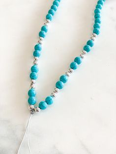 Handmade acrylic pearls phone necklace. Approximately 25 inches length Summer Blue Beaded Necklace With Letter Beads, Blue Beaded Necklace With Pearl Charm For Beach, Blue Hand-strung Necklaces For Beach, Blue Beaded Glasses Chain For Beach, Blue Phone Strap Beads, Phone Necklace, Beaded Necklace, Blue