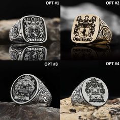 Honor Your Ancestors, Family Crest Ring, Family Crest Rings, Custom Signet Ring, Family Ring, Edgy Jewelry, Family Rings, Stamped Rings, Celtic Design