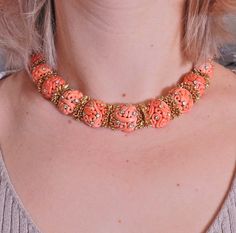 David Webb 1960s Diamond Carved Coral Gold Earrings Necklace Set - Oak Gem Elegant Carved Orange Jewelry, Elegant Orange Carved Jewelry, Gold Necklace And Earrings Set, Coral Jewelry Set, Coral Jewellery, Earrings Necklace Set, Platinum Earrings, David Webb, 18k Gold Necklace