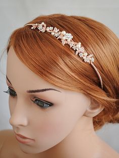 Rose Gold Wedding Headband Vintage Style by GlamorousBijoux Rose Gold Headband, Gold Bridal Headband, Pearl Headpiece Wedding, Vine Headband, Headpiece Wedding Hair, Leaf Headband, Headband Crystal, Old Hollywood Style, Pearl Headpiece