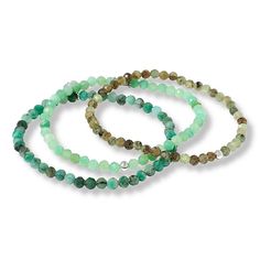 Jay King 3-Piece Multigem Bead Stretch Bracelet Set  Natural green gemstones, including emerald, chrysoprase and kyanite, give these coordinating stretch bracelets an elegant aesthetic that's easy to dress up or down. Stack them together or wear them separately for fun, stylish looks all year long! From Jay King.  What You Get       Chrysoprase stretch bracelet      Emerald stretch bracelet     Kyanite stretch bracelet    Additional Information       Bracelets approx. 7-1/4"L x 3/16"W; fits 7" t Adjustable Green Beaded Bracelet With Gemstone, Green Rondelle Beaded Spiritual Bracelets, Green Stretch Bracelet With Natural Stones, Green Spiritual Rondelle Beaded Bracelets, Green Stackable Beaded Bracelets With Round Beads, Green Spiritual Bracelets With Faceted Beads, Spiritual Green Bracelets With Faceted Beads, Green Rondelle Beaded Bracelets With Faceted Beads, Faceted Round Bead Bracelets For May Birthstone