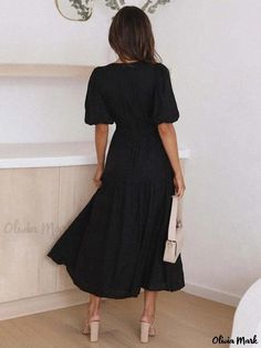 Olivia Mark - Soft and Lightweight Maxi Dress with Short Sleeves and Adjustable Waist Holiday Dresses Women, Casual Trends, Long Summer Dresses, Puffed Sleeves Dress, Ruffled Maxi Dress, Daily Dress, Mid Length Dresses, Tiered Dress, Ruffle Dress