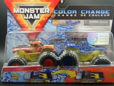 the monster jam vehicle is yellow and red