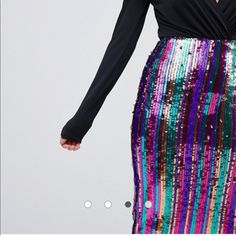 Outrageous Fortune Sequin Midi Bodycon Skirt In Rainbow Stripe Multicolor Long Skirt For Evening, Glamorous Multicolor Skirt For Spring, Multicolor Summer Pencil Skirt For Party, Multicolor Long Skirt For Party, Multi Sequin Skirt, Multicolor Lined Skirt For Party, Multicolor Lined Pencil Skirt For Party, Purple Lined Skirt For Party, Fitted Multicolor Pencil Skirt For Parties