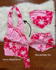 • polyester spandex blend • floral Hawaii vibe • fits true to size Hawaii Vibes Outfit, Hawian Theme Outfits, Cute Hawian Themed Outfits, Island Clothes, Hawaii Theme Outfit, Tropical Dresses, Hibiscus Clothes, Summer Fitted Sets With Built-in Shorts, Hawaii Looks