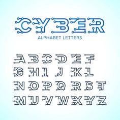 the alphabet letters and numbers are made up of blue lines on a light blue background