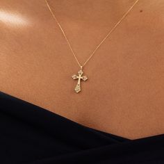 "1- P R O D U C T ∙ D E S C R I P T I O N This 14k gold cross necklace is a beautiful and timeless piece of jewelry, perfect for everyday wear or special occasions. The 14k gold material offers a stunning shine and durability, ensuring that this necklace will last for years to come. The cross design adds a touch of elegance and spirituality, making it a thoughtful gift for anyone who values faith. 2- P R O D U C T ∙ D E T A I L S Diamond quality: * Diamond carat: 0.06 ct. * Clarity: SI2 * Color: Cross Gold Necklace Womens, Real Gold Cross Necklace, Cross Necklace Womens Gold, Elegant Cross Necklace, Good Cross Necklace, The Cross Necklace, Real Gold Cross Necklace For Women, Dainty Cross Necklace Gold, Vintage Cross Jewelry