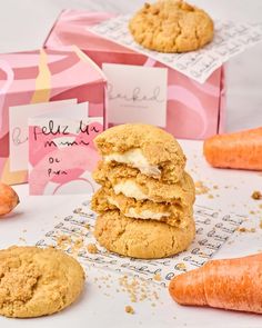 some cookies and carrots on a table