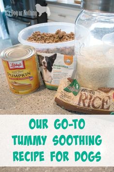 an image of dog food on the counter with text overlay that reads, our go - to tummy soothing recipe for dogs