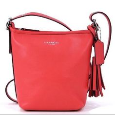 Beautiful Coral Coach Mini Bucket Crossbody. - Coral Color - Leather - Approximately (L) 8.5in (H) 8in (W) 3in New Without Tags & Without Dust Bag!! Coach Legacy, Olivia Palermo, Coral Orange, Coach Purse, Mini Crossbody, Replica Handbags, Stylish Bag, Coach Purses, Leather Mini