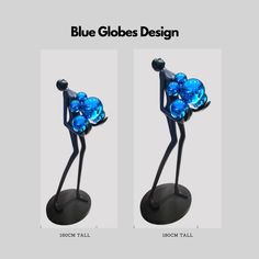 blue globes design is shown in two different positions, one with an upside down figure