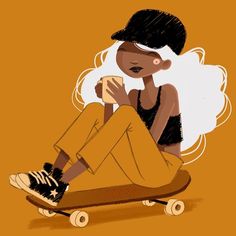 a drawing of a person sitting on a skateboard