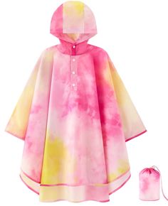 PRICES MAY VARY. UNIQUE DESIGN: The Kids Rain Poncho has a dreamy gradient of pink and yellow. The vibrant color and dreamy design will make your kids the center of attention. Kids will love this raincoat. WATERPROOF AND WINDPROOF: The rain suit is made of polyester, breathable and quick-drying, and has windproof buttons on the cuffs and hat for warmth and comfort. PERFECT GIFT: Our raincoat is specially designed for kids. No rain will stop the kids and they will always be ready for all the dail Pink Waterproof Raincoat For Spring, Pink Waterproof Long Sleeve Raincoat, Hooded Multicolor Raincoat For Rainy Weather, Multicolor Hooded Raincoat For Rainy Weather, Pink Raincoat For Outdoor Spring Activities, Pink Raincoat For Rainy Season Outdoor Use, Pink Raincoat For Outdoor Use In Rainy Season, Hooded Multicolor Raincoat, Pink Raincoat For Rainy Season