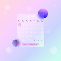 a calendar is shown on a pastel colored background with circles and bubbles in the foreground