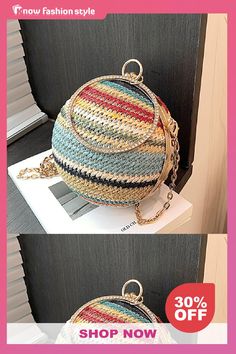 Casual Rainbow Color Knitting Vacation Beach Chains Bags Sand-colored Beach Bag With Braided Handles For Vacation, Multicolor Crossbody Beach Bag, Multicolor Crochet Crossbody Bag For Beach, Multicolor Beach-style Shoulder Bag For Beach Season, Beach Shoulder Bag With Tassels, Rectangular Shape, Color Knitting, Vacation Beach, Rainbow Color, Chain Bags