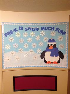 a bulletin board with a penguin on it