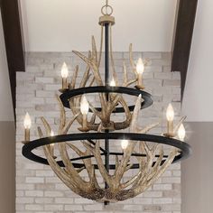 Urban Ambiance - Chandelier - UQL4820 Old World Indoor Chandelier, 39.00''H x 32.00''W x 32.00''D, Earth Black Finish, Vilnius Collection - Foyer Chandelier Entryway, Modern Provincial, Entryway Chandelier, Indoor Chandelier, Wooden Shades, Foyer Chandelier, Circular Fashion, Power Wire, Farmhouse Chandelier