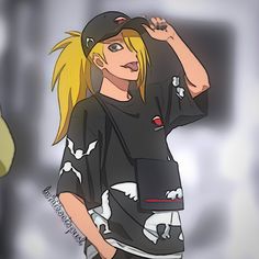 an anime character with blonde hair wearing a baseball cap