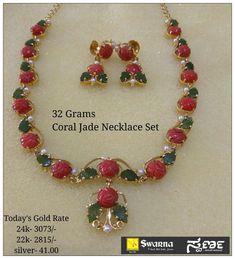 #GoldJewelleryLatest Havala Jewellery, Coral Necklace Designs, Coral Jewelry Set, Ladies Jewellery, Flower Earrings Gold, Antique Gold Jewelry Indian, Beautiful Gold Necklaces, Pearl Necklace Designs, Gold Necklace Indian Bridal Jewelry