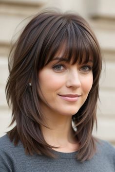 29+ Bangs Hairstyles Ideas 11 Bangs Low Maintenance, Low Maintenance Haircut Medium Length, Mid Length Hair With Fringe Bangs, Long Bangs Ponytail, Pointed Bangs, Bangs For Big Forehead, Medium Hair Cuts With Bangs, Layered Hairstyles Medium, Medium Layered Hair With Bangs