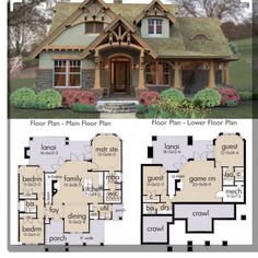 the floor plan for this craftsman style home is shown in two different colors and sizes