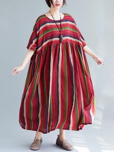 Sku CY-!32365 Material >70%Cotton Style Loose Feature Striped Occasion Going out , Casual , Vacation , Simple , Vintage Neckline Round-neck Seasons Spring , Autumn Type Maxi Dresses Color RED STRIPE,BLUE STRIPE Size FREE SIZE Size chart: Please consult the size chart we provide for this item's measurements to help you decide which size to buy. Please note: There may be 1-3cm differ due to manual measurement. CMINCH Bust Length FREE SIZE 143 120 Striped Short Sleeve Fall Dresses, Striped Short Sleeve Dresses For Fall, Casual Striped Shift Dress, Striped Dresses With Relaxed Fit And Short Sleeve, Striped Dresses With Short Sleeves And Relaxed Fit, Striped Short Sleeve Relaxed Fit Dress, Striped Relaxed Fit Short Sleeve Dresses, Boho Style Dresses, Red Stripe