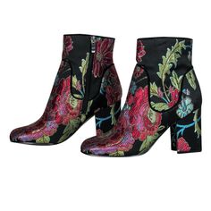 Floral Print Block Heeled Boots. These Booties Are So Stunning. Never Been Worn! Multicolor Round Toe Heeled Boots For Party, Multicolor Round Toe Heels For Winter, Spring Multicolor Heeled Boots With Round Toe, Party Boots With Floral Print And Pointed Toe, High Heel Floral Print Boots For Party, High Heel Floral Print Party Boots, Floral Boots, 2024 Halloween, Print Block