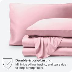 the pink sheets and pillow cases are next to each other, with text that reads double & long -lasing