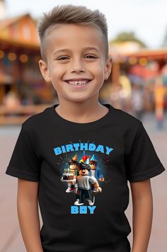 RBlox Birthday T-Shirt, RBlox Birthday Boy Shirt, RBlox Bday Tee, Birthday Boy Shirt, Kids Birthday Tees Make your next Birthday Party amazing with your RBlox Birthday Boy T-Shirt - the ultimate blend of celebration and style for your young RBlox lover!  - 100% cotton - Non-topstitched, classic width, rib collar - Taped neck and shoulders - Tearaway label - Classic fit, seamless body Roblox Birthday Shirt Boy, Roblox Birthday Shirt, Roblox Birthday, Birthday Boy Shirt, Birthday Boy Shirts, Boy Shirt, Birthday Tee, Birthday Boy, Birthday Shirt