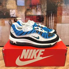 * De La Mano : Sneakers, Fashion, And Home * 100% Authentic Items Only * Over 5,000 Five Star Reviews Online * Original Box * Condition : Deadstock (Brand New) * Style Code : Ah6799 106 * To Celebrate The Classic Air Max 98, Nike Has Released A New Colorway Of The Best Selling Silhouette Exclusively For Women. The Women’s Air Max 98 'Blue Nebula' Sports A Full-Length Air Max Unit, White Mesh And Leather Upper With Two Tones Of Blue, And Black Detailing On The Mudguard. The Model Also Includes A Casual Blue Custom Sneakers For Training, Blue Nike Air Max Low-top For Light Sports, Blue Low-top Nike Air Max For Light Sports, Blue Nike Air Max For Light Sports, Blue Nebula, Nike Air Max 98, Air Max 98, Nike Shoes Air Max, Shoes Air