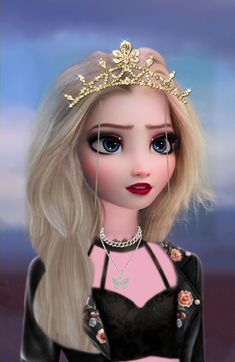 a doll with blonde hair wearing a tiara