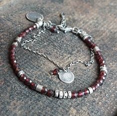 "The jewelry in the picture shows the product design. Because most of the silver elements are handmade and the stones are unique, you will get one of a kind jewelry. We guarantee, however, that it will be equally beautiful! The bracelet was made entirely of silver 925 and energetic garnet class AAA - faceted beads (4 mm). Silver oxidized, gently, sawn and polished. The total length of the bracelet with extension (3 cm - 1.18\") is 20 cm (7.9\"), 21 cm (8.3\"), 22 cm (8.7\"), 23 cm (9.1\"). We se Silver Bracelets Unique, Elegant Silver Bracelet With Oxidized Finish, Unique Antique Silver Bracelets With Oxidized Finish, Ornate Oxidized Sterling Silver Bracelet, Vintage Oxidized Antique Silver Bracelet, Ornate Oxidized Silver Bracelet, Oxidized Silver Bracelet, Rustic Bracelet, Easy Diy Jewelry