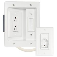 an electrical outlet with two white outlets