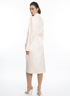 Indulge in ultimate Bliss with our Rose Gold Long Robe. Adorned with delicate peachy-rose blossoms, this luxurious and absorbent robe is perfect for post-shower relaxation or lounging. Feel like royalty in this must-have addition to your self-care routine. One size Long bath/lounge Robe Shawl collar 2 bottom side pockets Belt loops/removable waist tie closure Made of soft and absorbent microfiber Machine wash cool Tumble-dry low Cream Long Sleeve Robe For Daywear, Elegant Pink V-neck Robe, Luxury V-neck Loungewear Robe, Pink V-neck Spring Robe, Luxury Long Sleeve Floral Print Robe, Long Bath, Lounge Robes, Pocket Belt, Shawl Collar