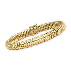 Ross-Simons - Italian 14kt Yellow Gold Domed Bracelet. 7". Instantly add elegance and sophistication to any outfit with our domed bracelet. Crafted in Italy of 14kt yellow gold, the coiled design casts a warm glimmer with the help of a brightly polished finish. A wardrobe must-have for any fine jewelry lover. Includes a figure 8 safety. Box clasp, 14kt yellow gold domed bracelet. Classic Gold Bracelet With Jubilee Design, Classic Gold Bracelet Tarnish Resistant, Classic Flexible Yellow Gold Bracelet, Classic Gold Tennis Bracelet, Classic Anniversary Tennis Bracelet Tarnish Resistant, Formal 14k Gold Bracelet, Classic Anniversary Tennis Bracelet, Classic 14k Gold Flexible Diamond Bracelet, Classic Flexible 14k Gold Bracelet