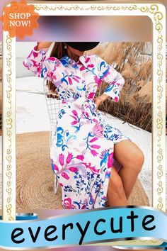 Women Fall Vintage Lapel Print Maxi Dress Fashion Long Sleeve Belted Elegant Shirt Dress Casual Slim Floral Pattern Party Dress Spring Printed Button-up Dresses, Spring Beach Collared Shirt Dress, Collared Shirt Dress For Beach In Spring, Summer White Collared Dress, Printed Shirt Dress For Beach In Spring, Fitted Long Sleeve Summer Maxi Dress, Long Sleeve Shirt Dress For Summer Brunch, Long Sleeve Shirt Dress For Spring Beach, Belted Shirt Dress For Beach