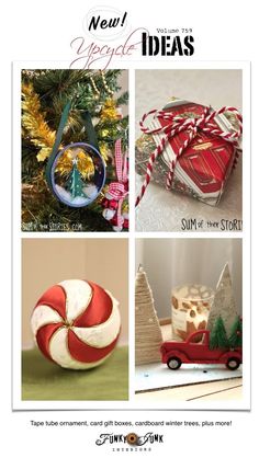 an advertisement for christmas ornaments with pictures of different things in it and the words, new ideas