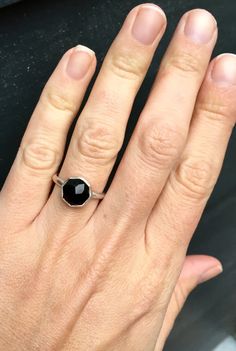 Elegant Modern Cube Cut Geometric Black Onyx Octagon Sterling Silver Ring | Onyx Ring | Rocker | Edg Boho Rocker Chic, Rocker Rings, Black Gemstone Ring, Boho Rocker, Fancy Stuff, Boho Goth, Black Tears, Teardrop Ring, Black Onyx Stone