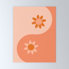 an orange and pink painting with flowers on the yin - yang symbol canvas wall art print