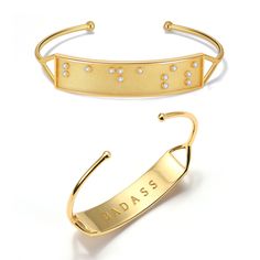 Hidden Messages Braille Inspired Gold Cuff Bracelet We know life has its ups and downs, and sometimes we all need a little boost of encouragement or a gentle reminder of our strength to persevere when the overwhelm of life starts to settle in. That's why we designed this Braille-inspired gold cuff bracelet! Remind yourself of your strength and fortitude by skimming your fingers across the chic, top-quality 4A CZ stones elegantly arranged to spell out a secret message just for you in readable Bra Braille Necklace, Braille Alphabet, Kind Reminder, Gold Bracelet Cuff, Secret Messages, Gold Cuffs, Cz Stone, The Chic, Cuff Bracelet