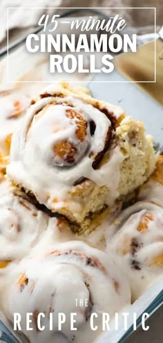 the recipe for cinnamon rolls is in a glass dish