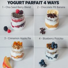 four different types of yogurt parfait 4 ways