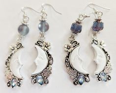 This listing is for 1 pair of earrings. Please make your color selection during checkout. Each pair is around 2.75 inches long. All metal findings are nickel free stainless steel. Option 1: Crescent moon pendants with matte blue glass beads and silver earwires Option 2: Crescent moon pendants with light blue glass beads and silver earwires Visit my shop homepage for more items: https://www.etsy.com/shop/SheriCerrone?ref=shopsection_shophome_leftnav Please note, color may vary on different comput Earrings Cottagecore, Crescent Moon Earrings, Crescent Moon Pendant, Gift For Best Friend, Moon Jewelry, Moon Earrings, Moon Pendant, Crescent Moon, Best Friend Gifts