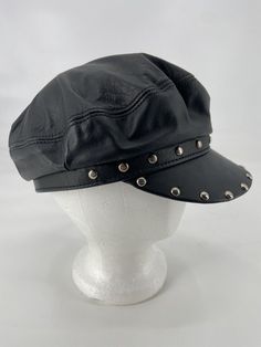 Henschel Brando Leather Hat With Riveted Band Biker Hat Size Large  Hat Is In Good Conditions  Light Signs Of Wear  Check Out Photos For An Accurate Presentation  Fast Shipping From The US! Brando Hat, Leather Biker Hat, Adjustable Punk Style Baseball Cap, Punk Style Cap Hat, Adjustable Vintage Leather Hat, Black Brimmed Punk Hat, Flat Hat, Large Hat, Flat Hats