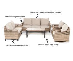 the parts of a wicker sofa and loveseat