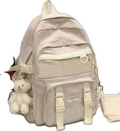 Trendy Cream Bag For Students, Beige Rectangular Student Bag, Beige Rectangular Backpack For Back To School, Beige Rectangular Backpack, Beige Large Capacity Backpack, Beige Portable Rectangular Backpack, Portable Beige Standard Backpack, Portable Rectangular Beige Backpack, Back To School Beige Shoulder Backpack